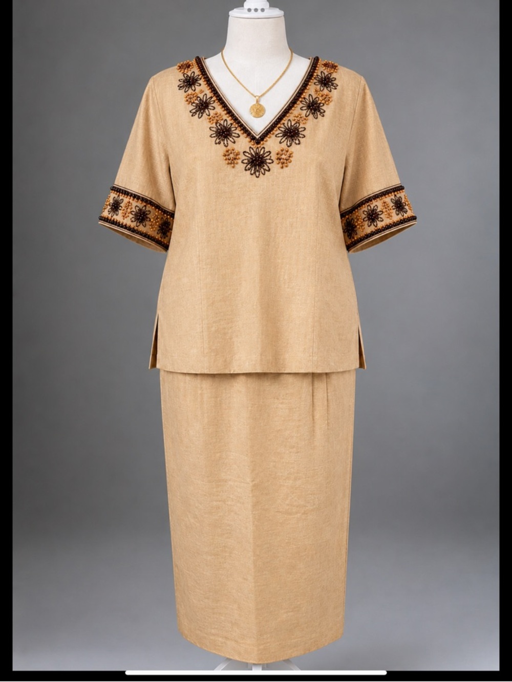 SPENCER JEREMY 100% Linen 2 Piece Beaded Skirt Suit NWT Size 20